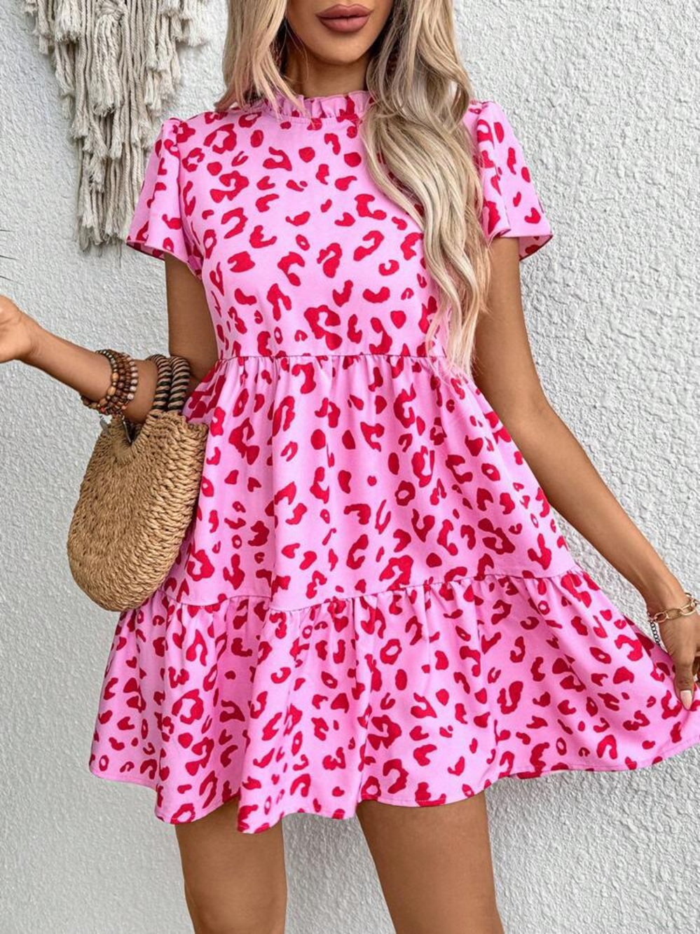 SHEIN Curve Pink Leopard Print Babydoll Dress sz 3X. EUC